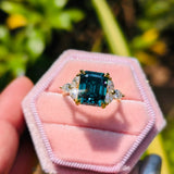 Green 4CT Emerald Cut Seven Stone Lab Grown Diamond Ring