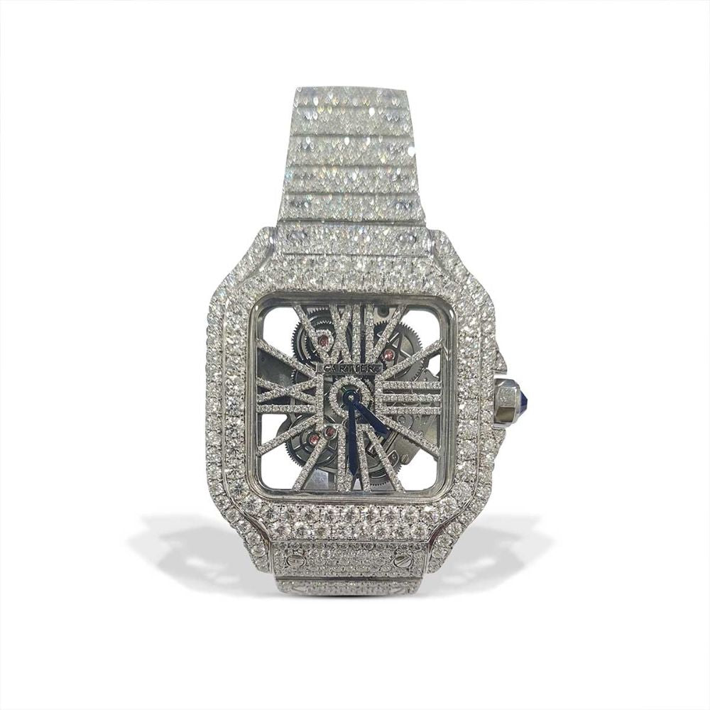 Moissanite Round Cut Skeleton Automatic Wrist Hip Hop Watch
