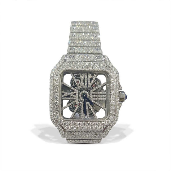 Moissanite Round Cut Skeleton Automatic Wrist Hip Hop Watch
