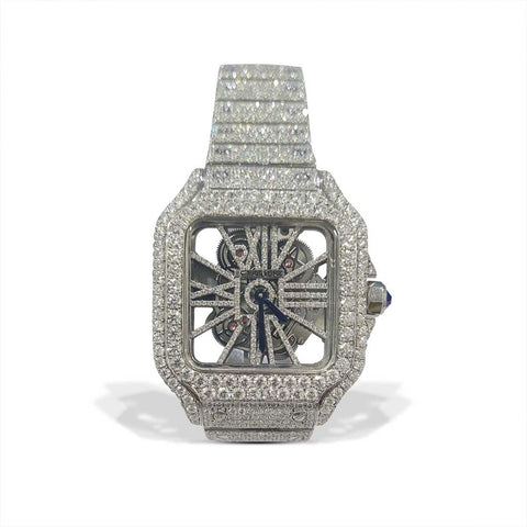 Moissanite Round Cut Skeleton Automatic Wrist Hip Hop Watch