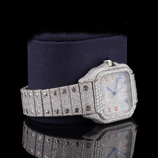 Full Iced Out Moissanite Roman Dial Watch For Men's
