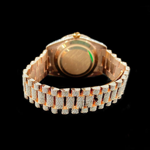 Green Dial Day Date Moissanite Wrist Watch For Men's