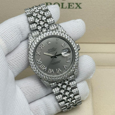 41mm Iced Out Roman Numeral Moissanite Hip Hop Watch