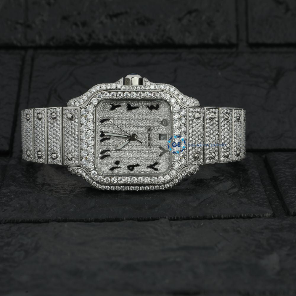 Full White Arabic Dial Moissanite Hip Hop Watch
