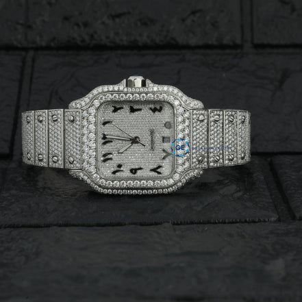 Full White Arabic Dial Moissanite Hip Hop Watch