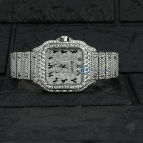 Full White Arabic Dial Moissanite Hip Hop Watch
