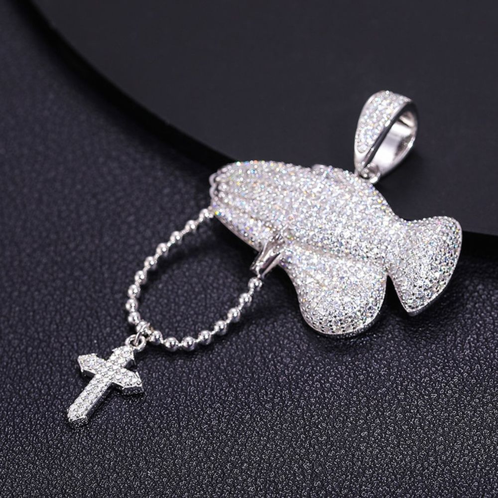 Hands Praying Cross Pendant Iced Out Moissanite Pendant
