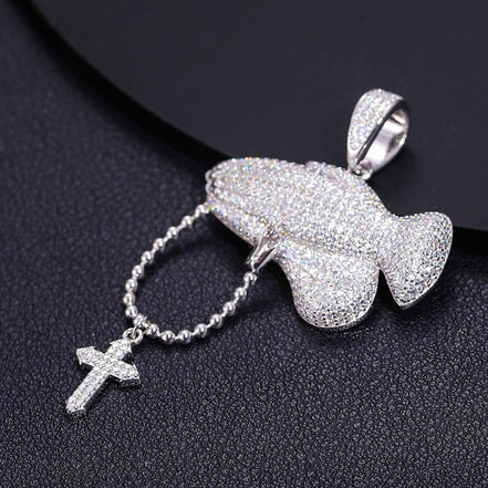 Hands Praying Cross Pendant Iced Out Moissanite Pendant