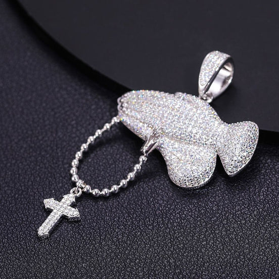 Hands Praying Cross Pendant Iced Out Moissanite Pendant