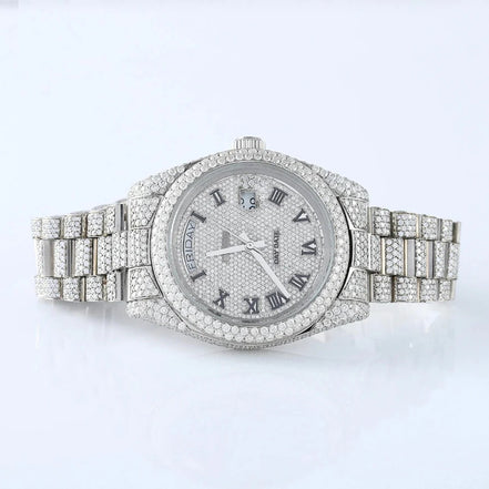Bust Down Full White Day Date Moissanite Iced Out Watch