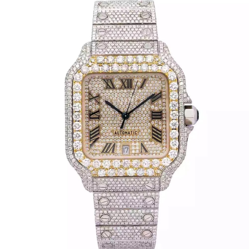 Colorless Moissanite Roman Dial Hip Hop Watch