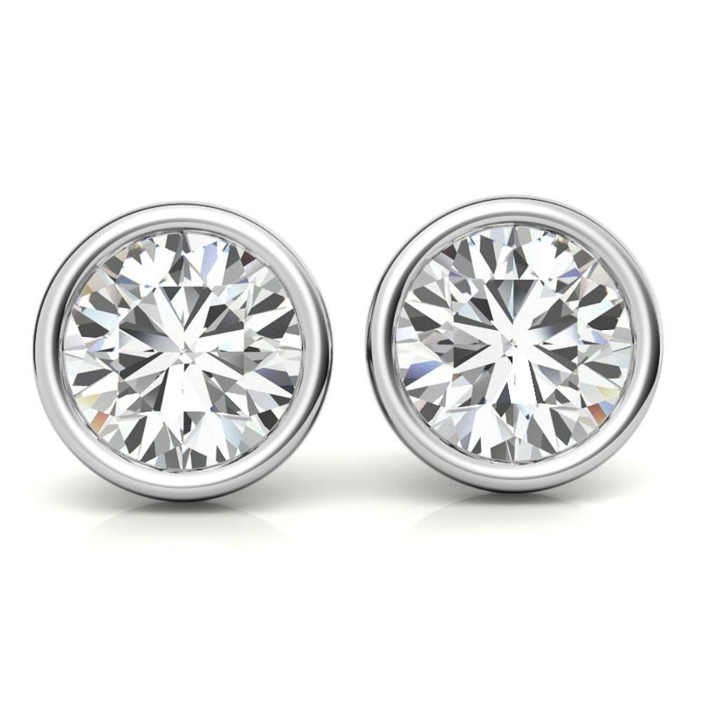 Bezel Set Moissanite Round Cut Earrings For Women