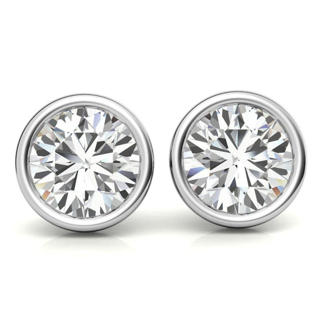 Bezel Set Moissanite Round Cut Earrings For Women