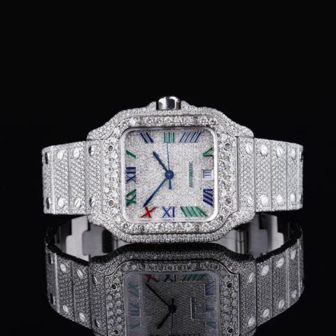 Fully White Color Full Roman Number Moissanite Watch