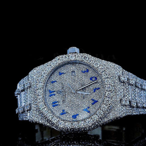 Blue Color Arabic Numeric Moissanite Watches For Men's