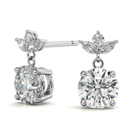 Elegant Leaf Cluster Design Moissanite Drop Earrings