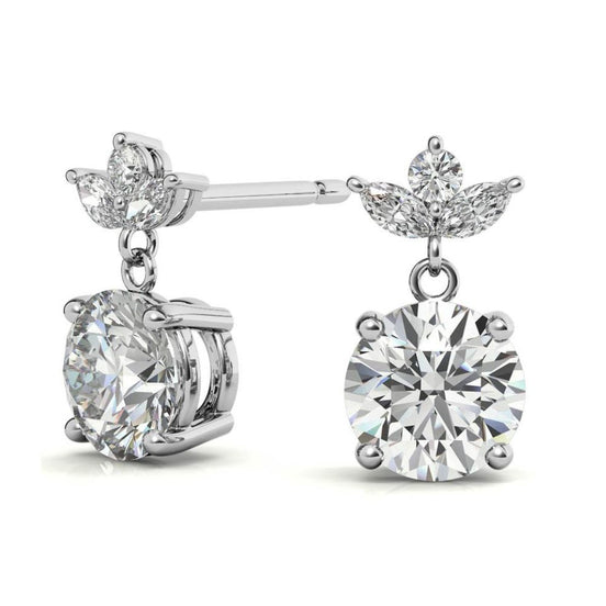 Elegant Leaf Cluster Design Moissanite Drop Earrings