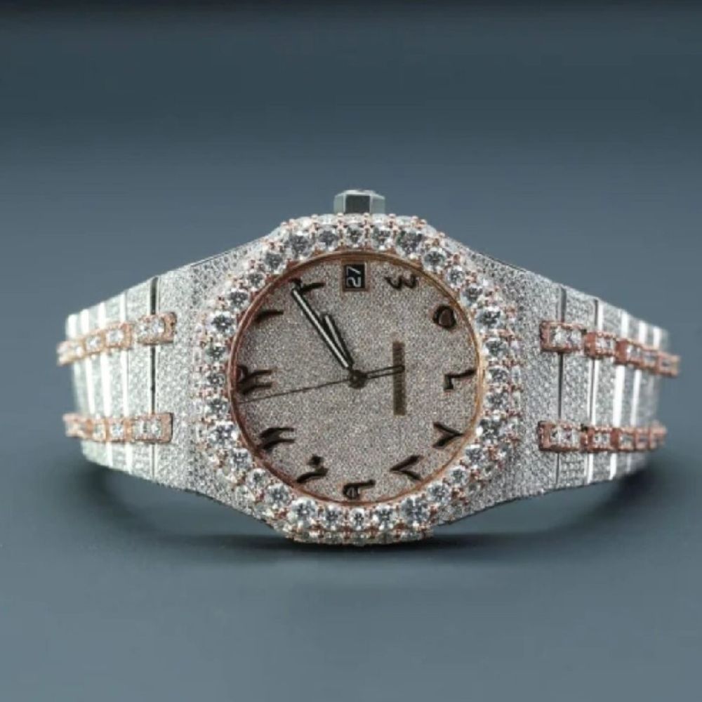 Arabic Dial Dual Tone Moissanite Hip Hop Watch