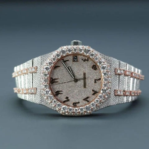 Arabic Dial Dual Tone Moissanite Hip Hop Watch