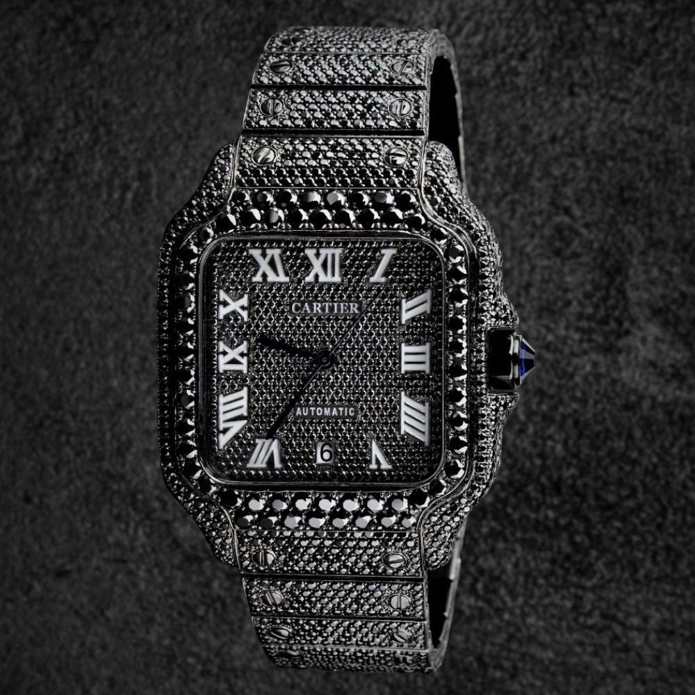 Iced Out Black Moissanite Diamond Hip Hop Watch