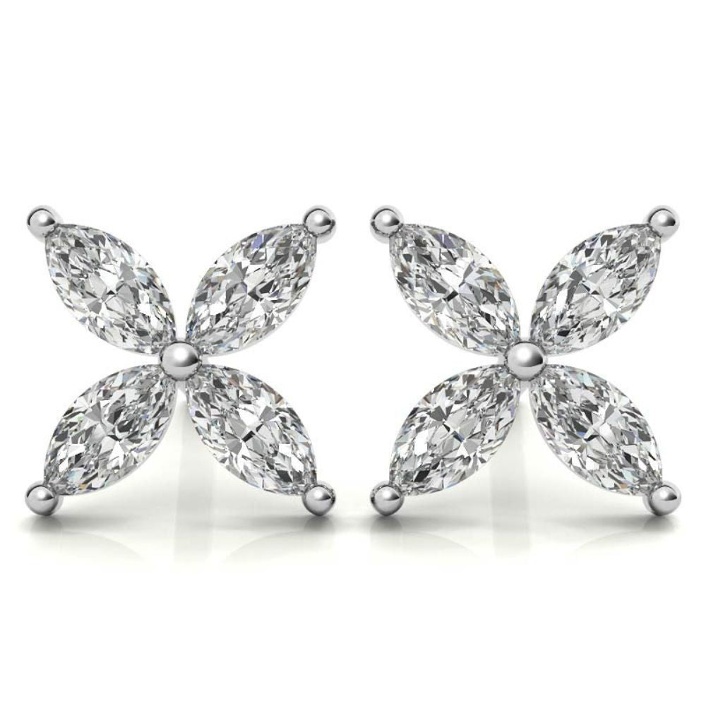 Elegant Marquise Diamond Flower Earrings For Women