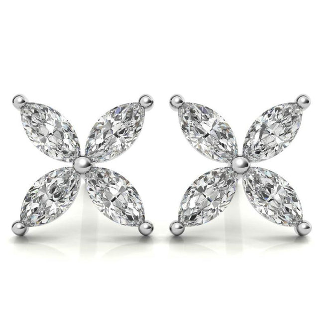 Elegant Marquise Diamond Flower Earrings For Women