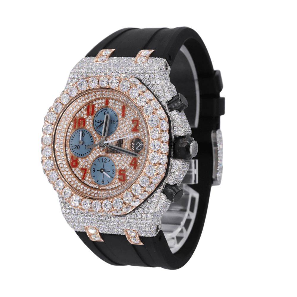 Hip Hop Customized Moissanite Rubber Strap Watch