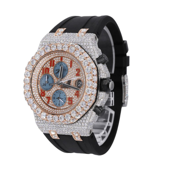Hip Hop Customized Moissanite Rubber Strap Watch