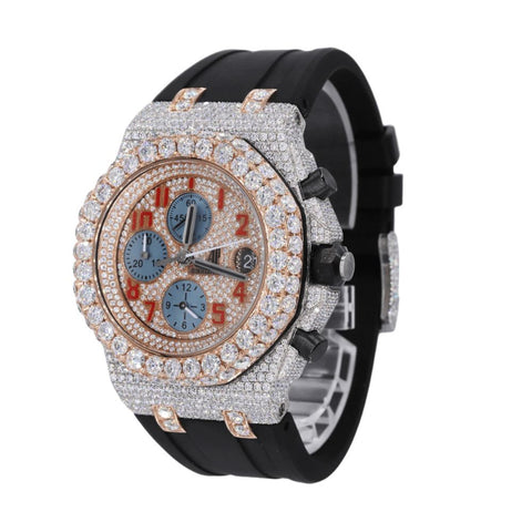 Hip Hop Customized Moissanite Rubber Strap Watch