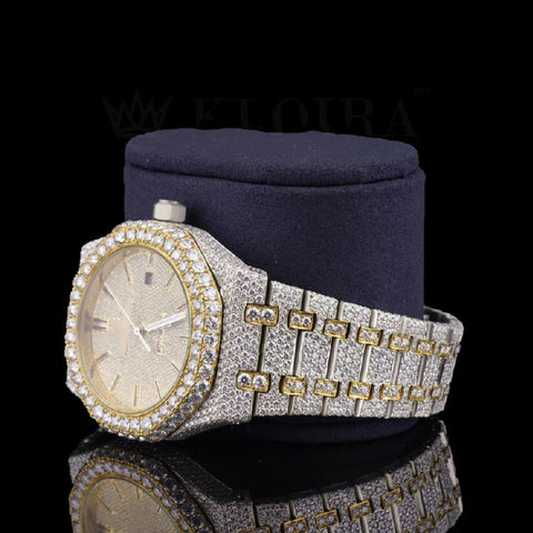 Dual Tone Iced Out Moissanite Watches