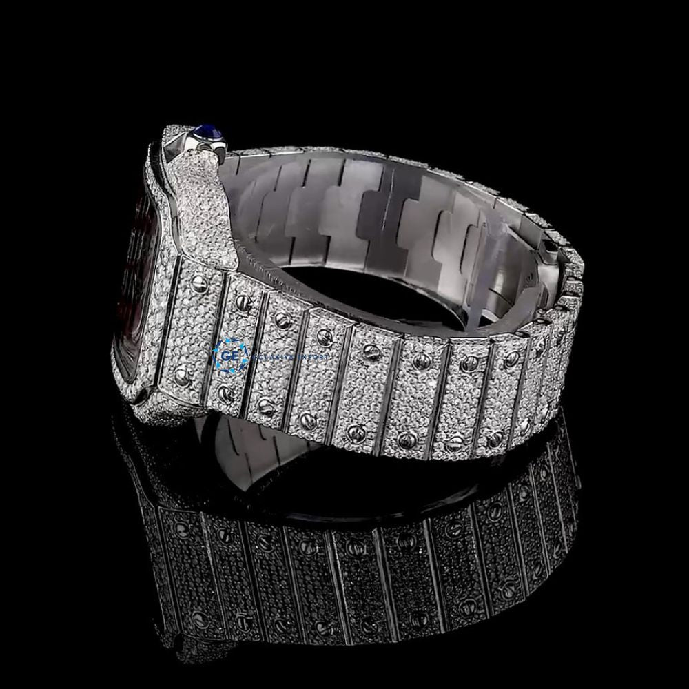 Maroon Roman Dial Automatic Moissanite Wrist Watch