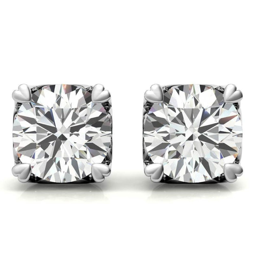 Heart Shaped Prong Moissanite Round Solitaire Stud Earrings