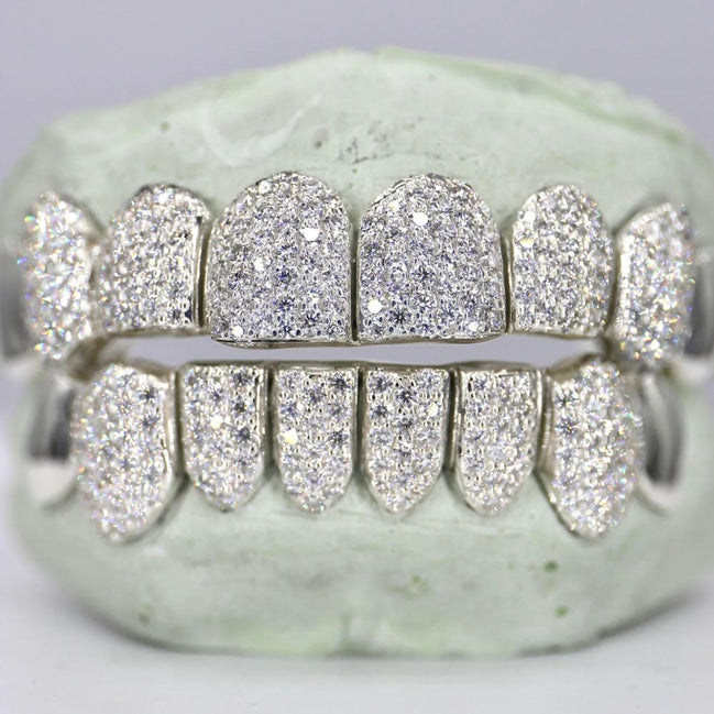 925 Sterling Silver 8 On 8 Moissanite Hip Hop Grillz