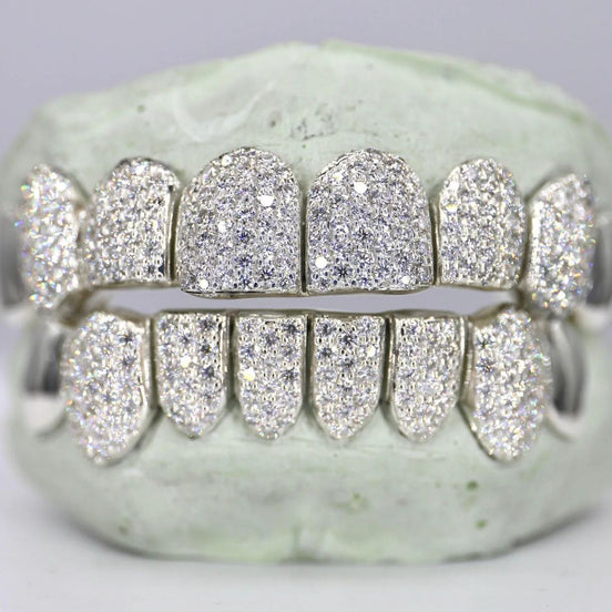 925 Sterling Silver 8 On 8 Moissanite Hip Hop Grillz
