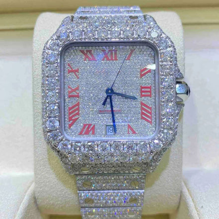 Pink Color Roman Numeric Moissanite Watch