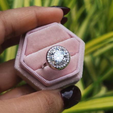 Round Cut Lab Grown Diamond Halo Engagement Ring