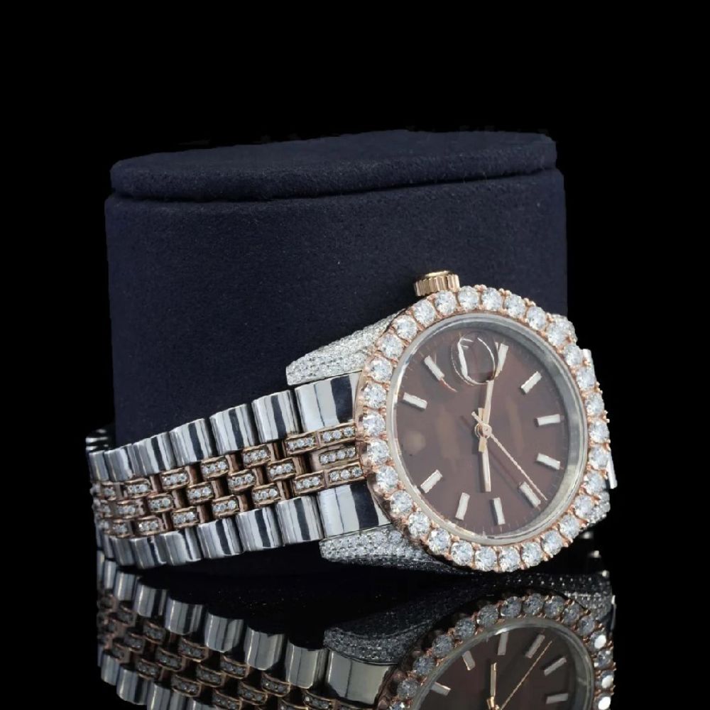Brown Color Stainless Steel Moissanite Wrist Watch