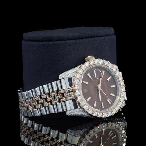 Brown Color Stainless Steel Moissanite Wrist Watch