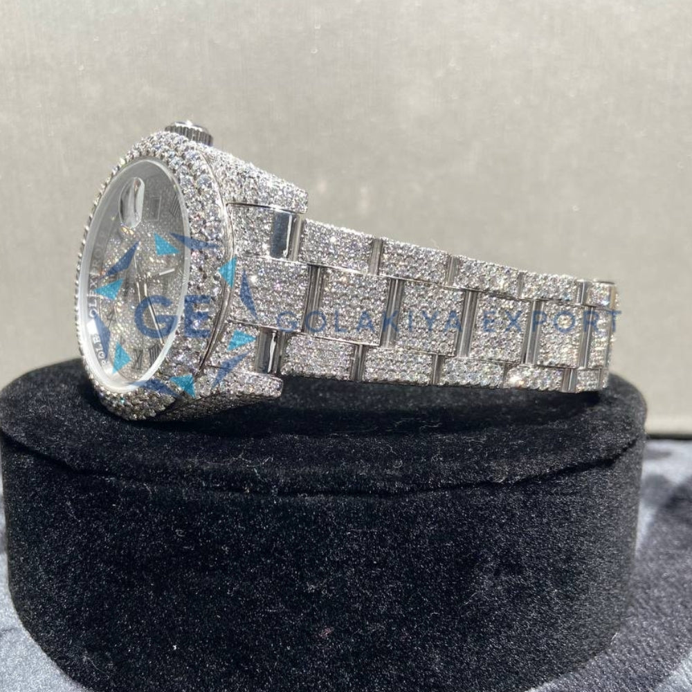 Roman Numeric In Dial Iced Out Moissanite Men's Watch