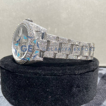 Roman Numeric In Dial Iced Out Moissanite Men's Watch