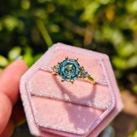 3CT Hexagon Lab Grown Green Diamond Ring For Women