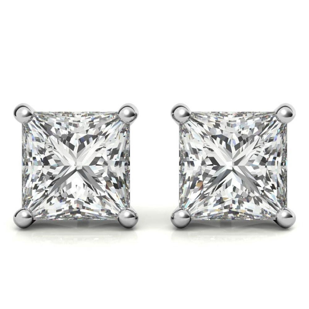 Small Princess Cut Moissanite Dainty Earrings
