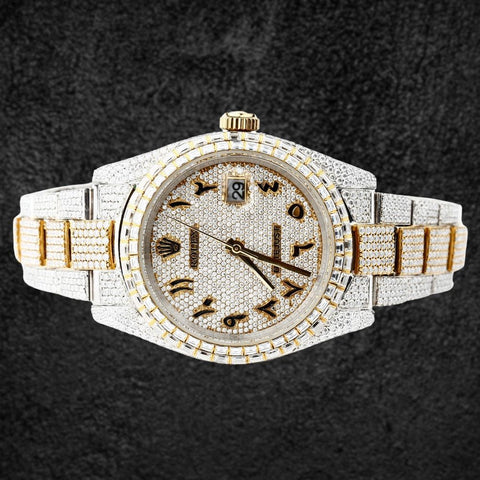 Dual Tone Iced Out Baguette Cut Moissanite Diamond Watch