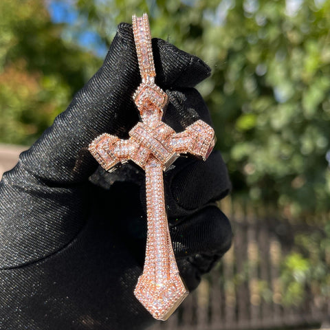D Color Moissanite Cross Necklace For Men Baguette Pendant