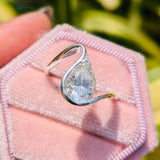 3CT Pear Cut Lab Grown Diamond Solitaire Unique Wedding Ring