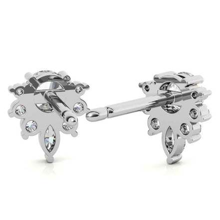 Round Cut Moissanite Cluster Stud Earrings in White Gold