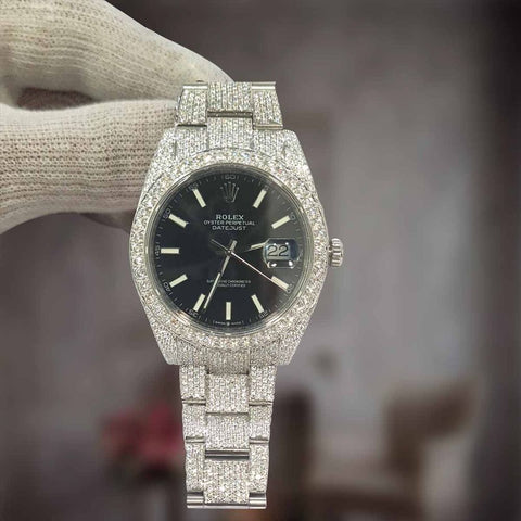 Fully Iced Out Black Dial Moissanite Luxury Watch Gift For Men's