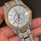 White Color Bolo Dial Moissanite Dual Tone Luxury Watch