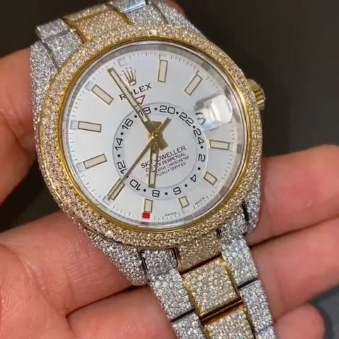 White Color Bolo Dial Moissanite Dual Tone Luxury Watch
