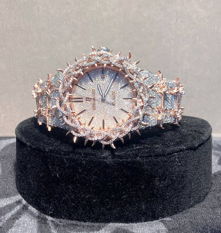 Dual Tone Leafe Style Moissanite Diamond Unique Style Men's Watch